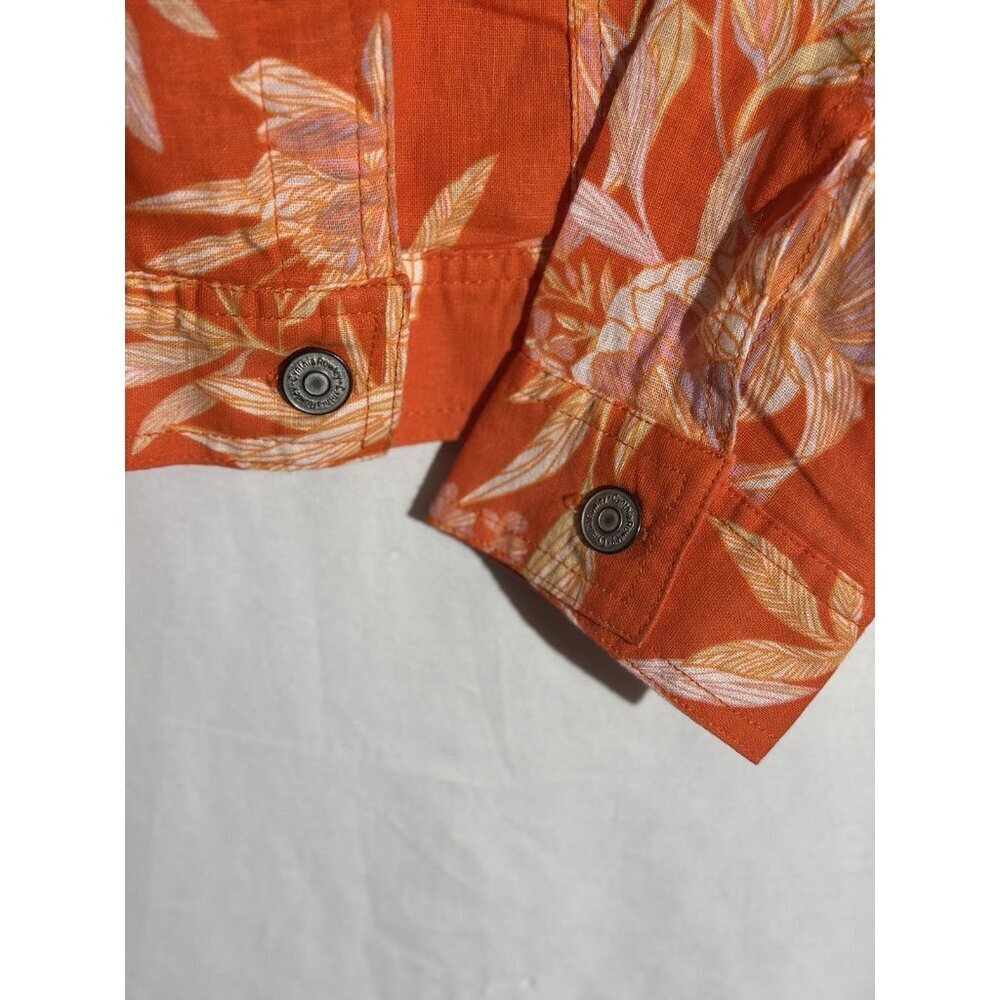 Cynthia Rowley Orange Floral 100% Linen Jacket Sz M Colorful Lightweight Pockets - Picture 6 of 10